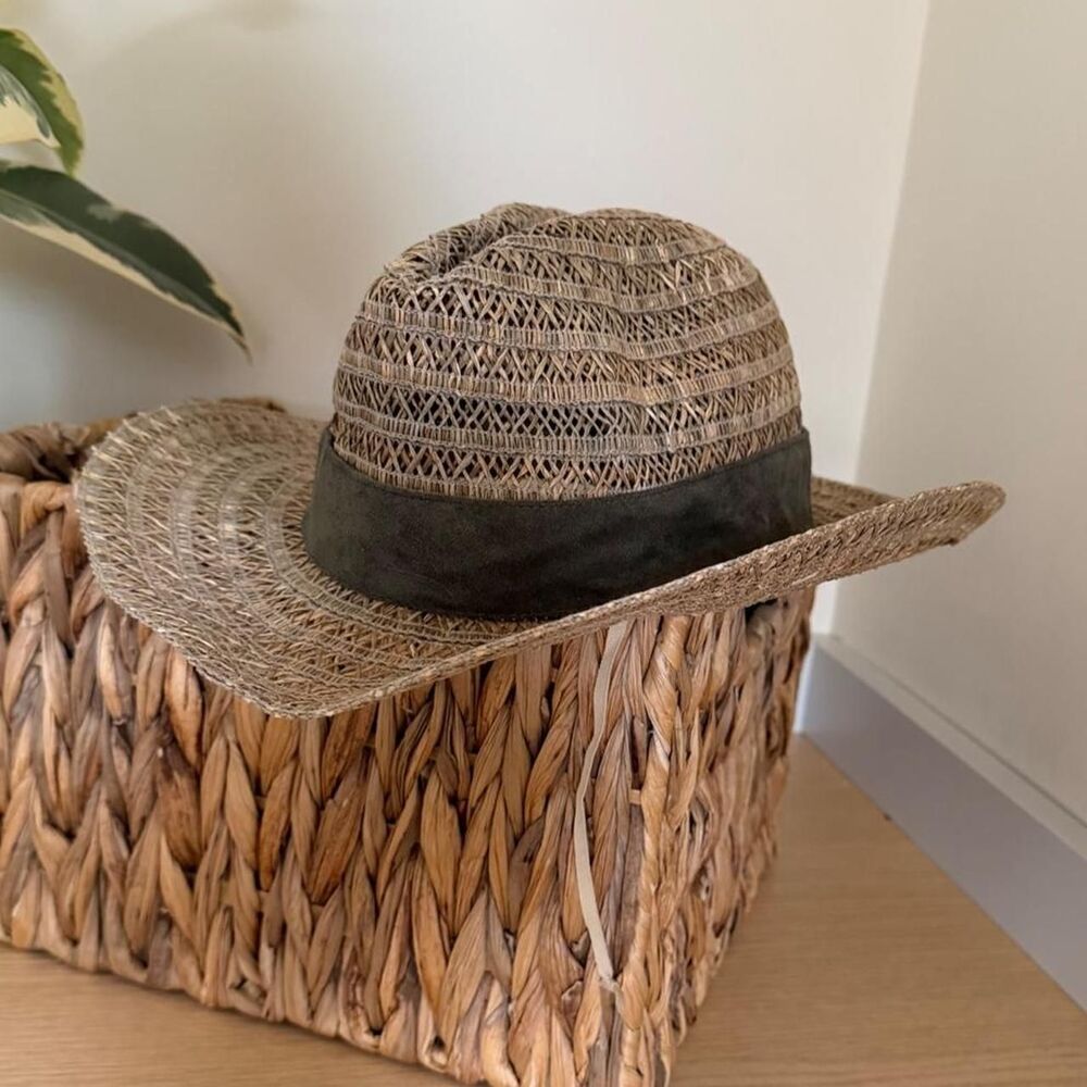 Aerie + San Diego Hat Company Straw Cowboy Beach Hat Tan + Olive NWT